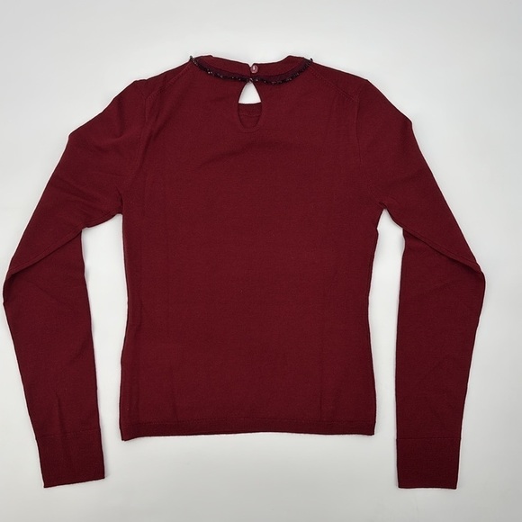 J. Crew Carolyn embellished crewneck burgundy sweater merino wool XS NWT CE699 - Picture 5 of 12
